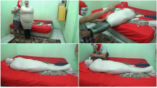 A fat girl is mummified and gets a breathplay in her room