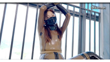 Latex girl dove rope bondage and gas mask breathplay game