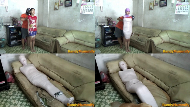 ミイラに包まれたフィリピン系中国人の女の子とボーイフレンド、ペット