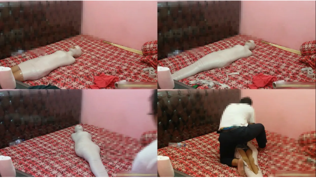 Young Mother Tries To Be Wrapped Into A Mummy In Her Private Bedroom