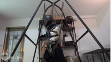 Bunny single leg suspention gas mask play

