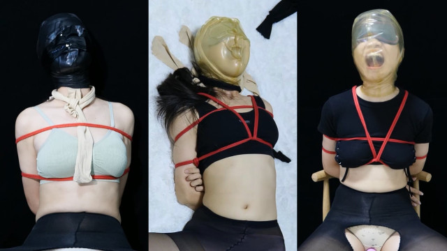 小萌の頭はパンストと全頭マスクの下にあります